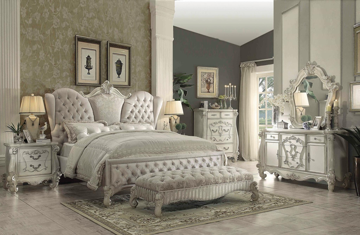 21130Q Bedroom Versailles Collection Ivory Velvet Bone white Finish By Acme Furniture