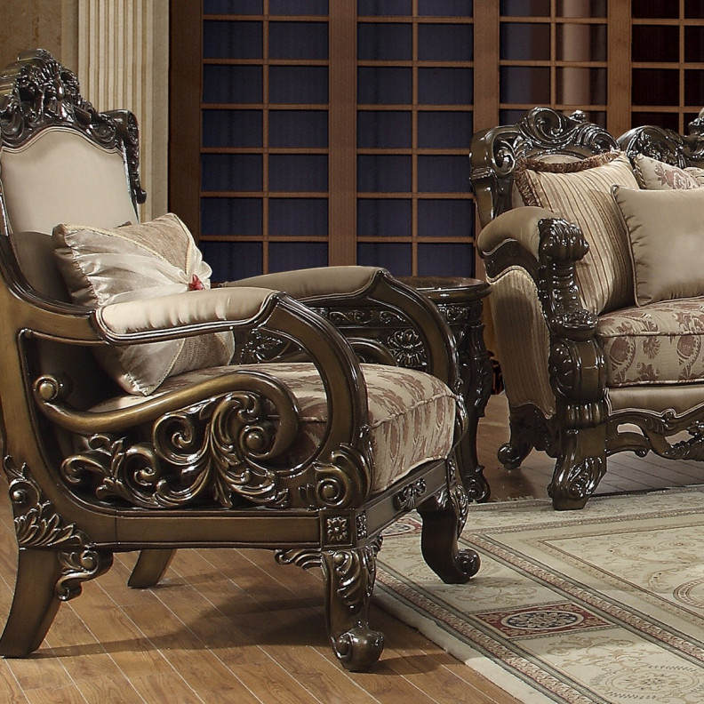 HD 2658 Homey Design Traditional Wood Finish Upholstered Accent Chair