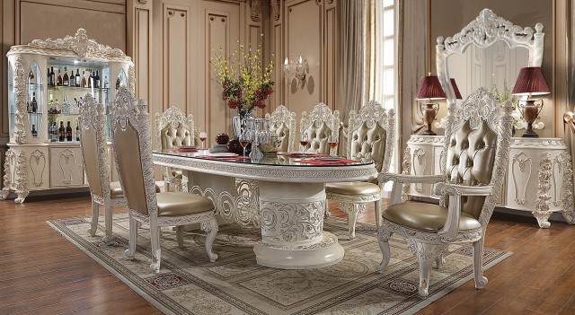 HD 1806 Dining Set Homey Design Victorian style Antiqued White & Gold Brush Highlights
