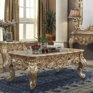 HD 998G Homey Design Coffee Table Victorian Style Metallic Gold & Silver Blend