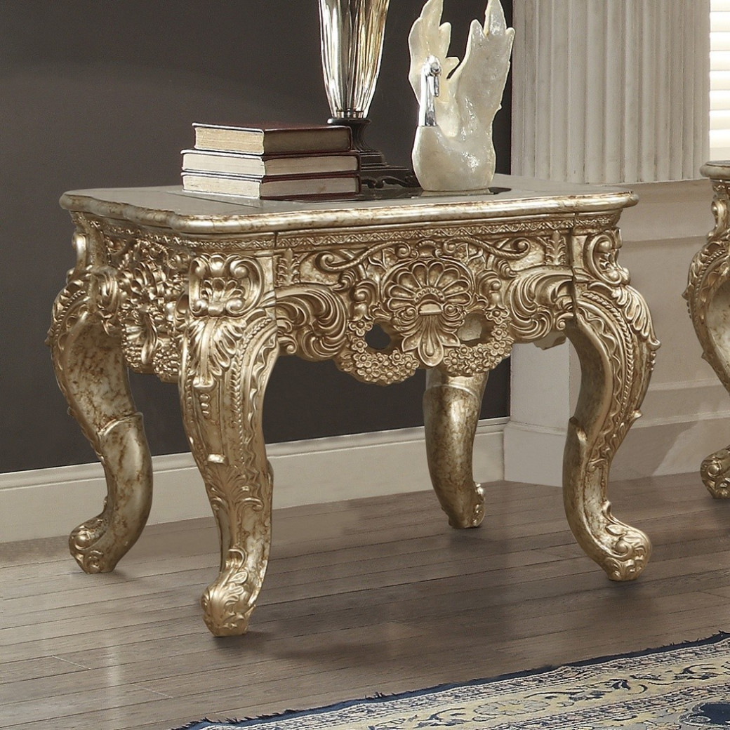 HD 998G Homey Design Coffee Table Victorian Style Metallic Gold & Silver Blend