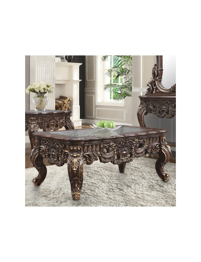 HD 998C Homey Design Coffee Table Victorian Style Cherry Walnut Finish