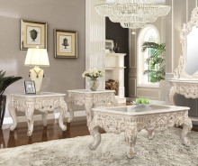 HD 998IV Homey Design Coffee Table Victorian Style  Ivory with Metallic Gold Highlights