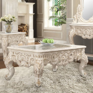 HD 998IV Homey Design Coffee Table Victorian Style  Ivory with Metallic Gold Highlights
