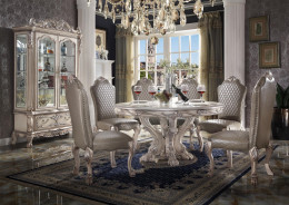 68180 Vintage Bone White Finish Pedestal Round Dining Table Dresden Collection by Acme Furniture