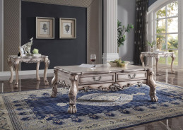 58175 Acme Living Room Dresden Collection PU & Vintage Bone White Finish