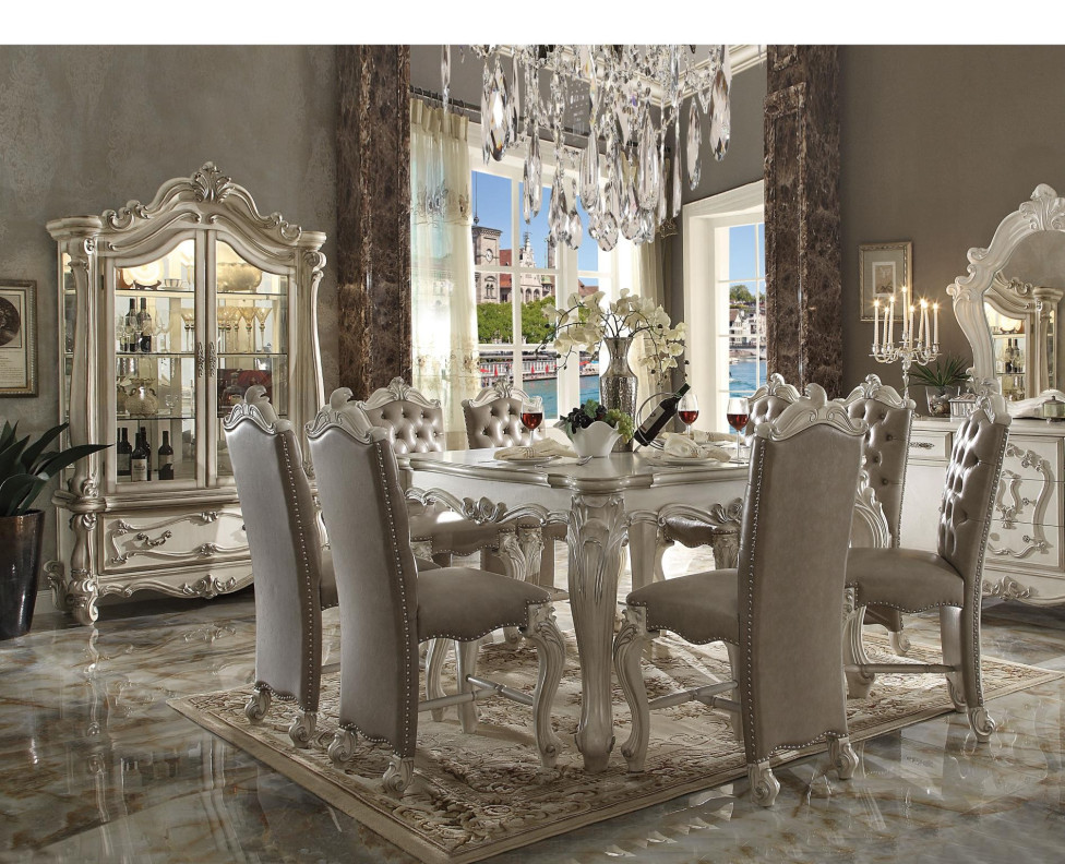61150 Acme  Counter Height Table Versailles Collection PU & Bone White Finish