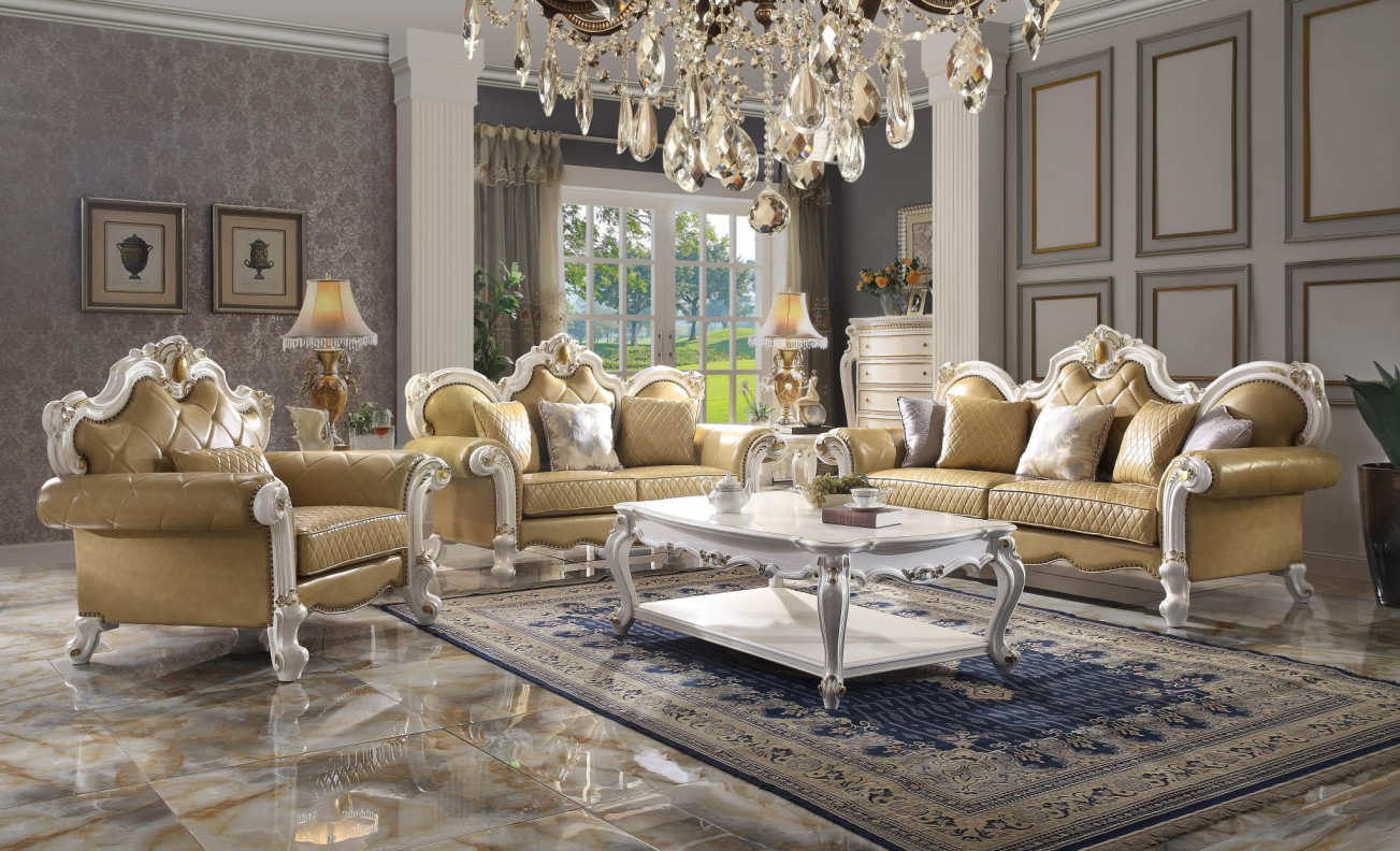 58210 Acme Butterscotch Pearl Finish Living Room Picardy Collection by Acme Furniture
