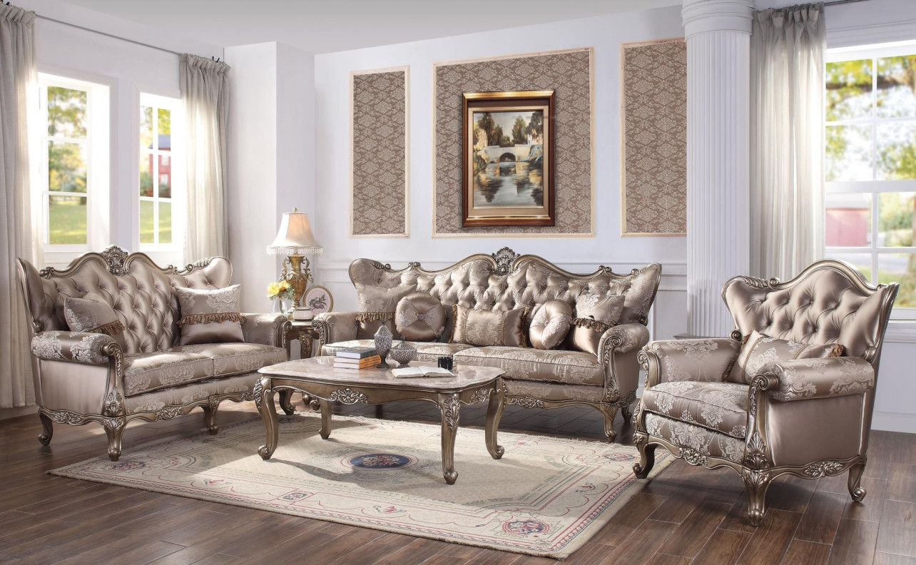 54865 Fabric & Champagne Finish Living Room Jayceon Collection By Acme Furniture