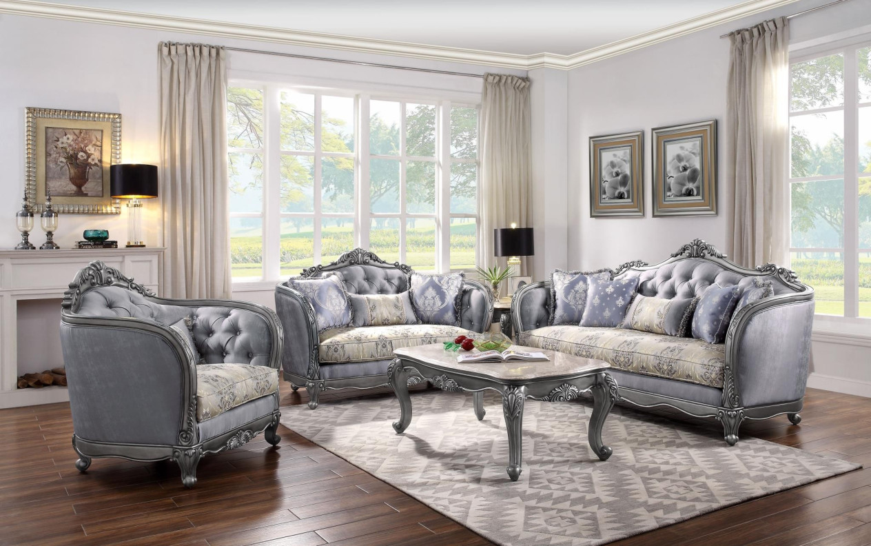 55345 Living Room Ariadne Collection Silver Finish By Acme Furniture