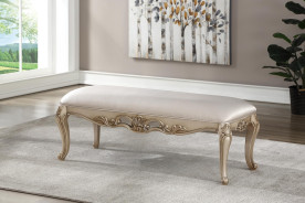 27440Q Gorsedd Cream Fabric Antique white finish Bedroom Set