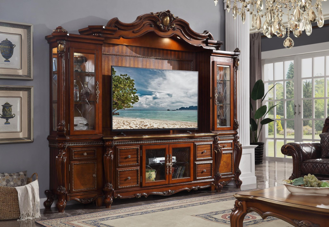 91520 Entertainment Center Cherry Finish Oak Picardy Collection by Acme Furniture