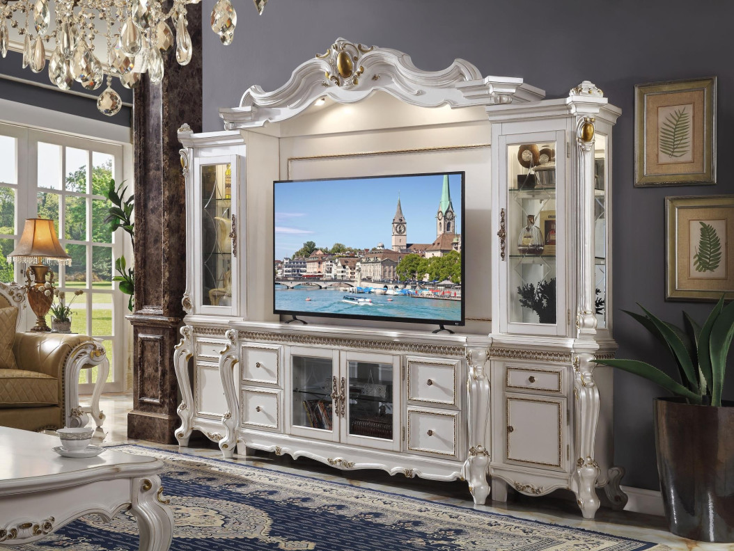 91815 Entertainment Center Antique Pearl Finish Picardy Collection by Acme Furniture