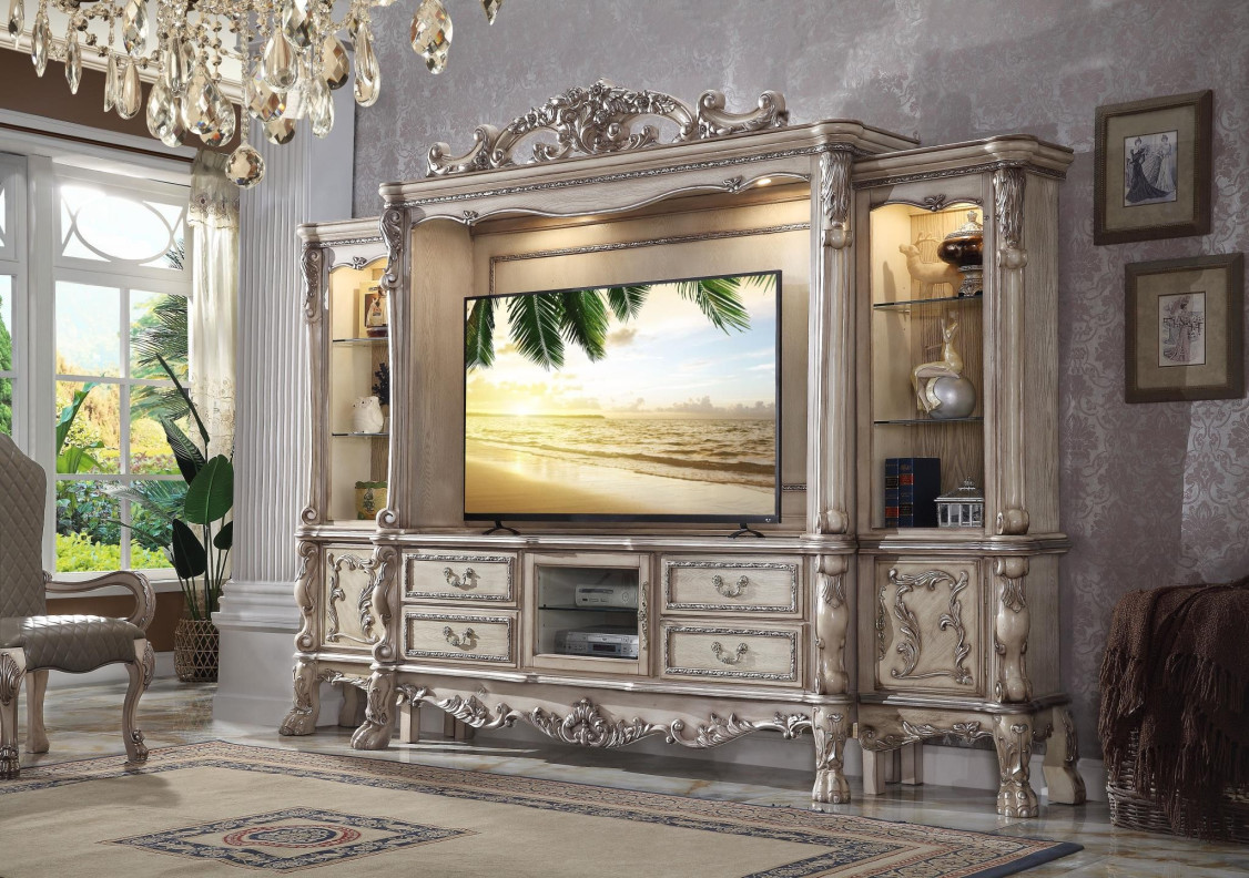 91470 Entertainment Center Vintage Bone White Finish  Dresden Collection by Acme Furniture
