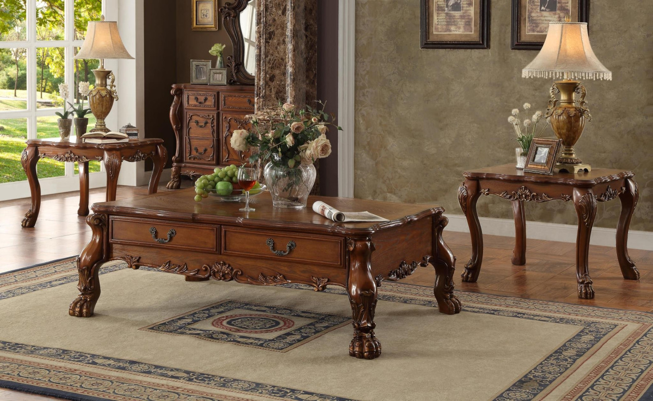 82095 Cherry Oak Finish Occasional Tables Dresden Collection by Acme Furniture
