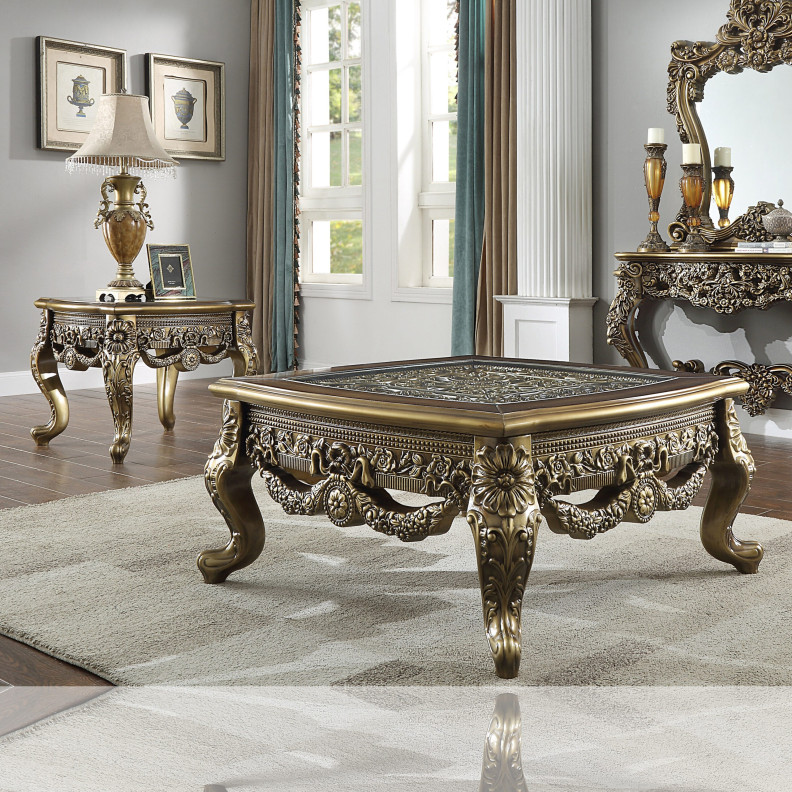 HD 905 BR Perfect Brown with Metallic Antique Gold Occasional Tables Victorian Style by Homey Design