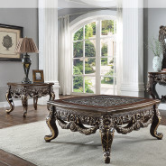 HD 905 C Homey Design Occasional Tables Victorian Style Cherry with Metallic Antique Gold Highlights