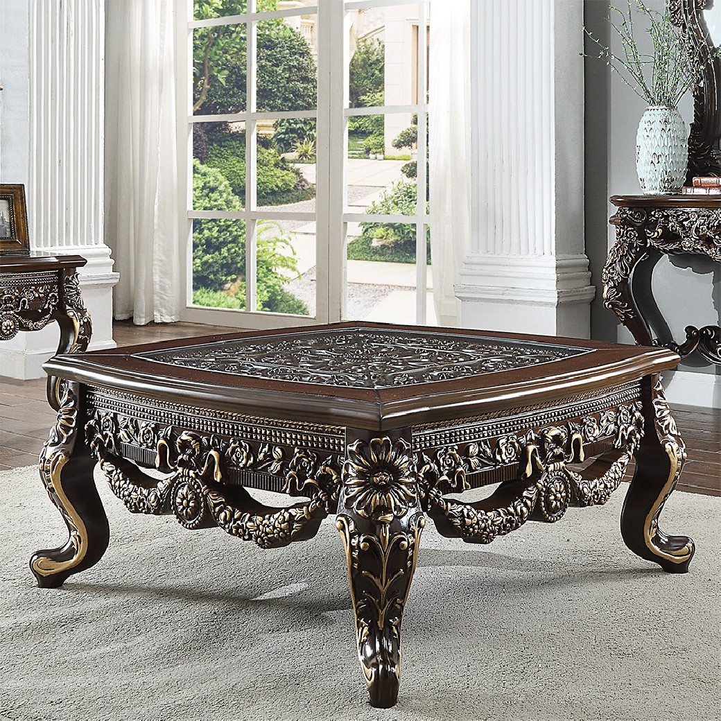 HD 905 C Homey Design Occasional Tables Victorian Style Cherry with Metallic Antique Gold Highlights