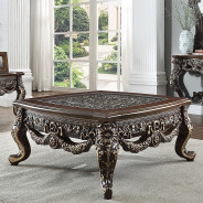 HD 905 C Homey Design Occasional Tables Victorian Style Cherry with Metallic Antique Gold Highlights
