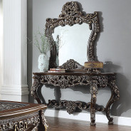 HD 905 C Homey Design Occasional Tables Victorian Style Cherry with Metallic Antique Gold Highlights