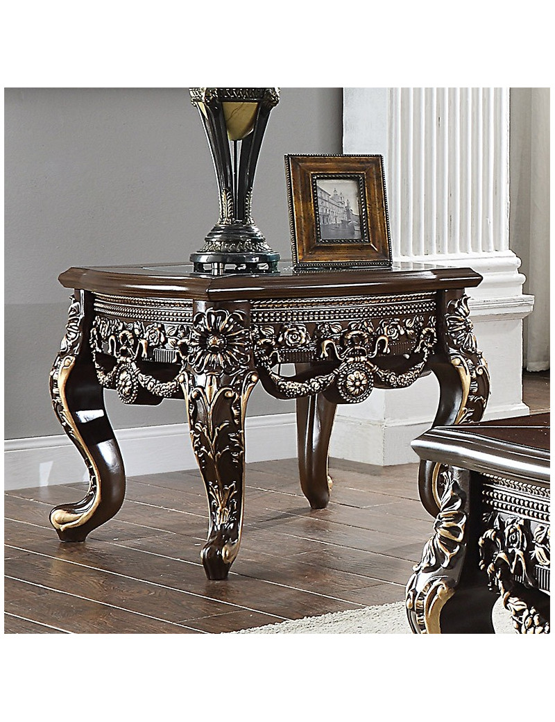 HD 905 C Homey Design Occasional Tables Victorian Style Cherry with Metallic Antique Gold Highlights