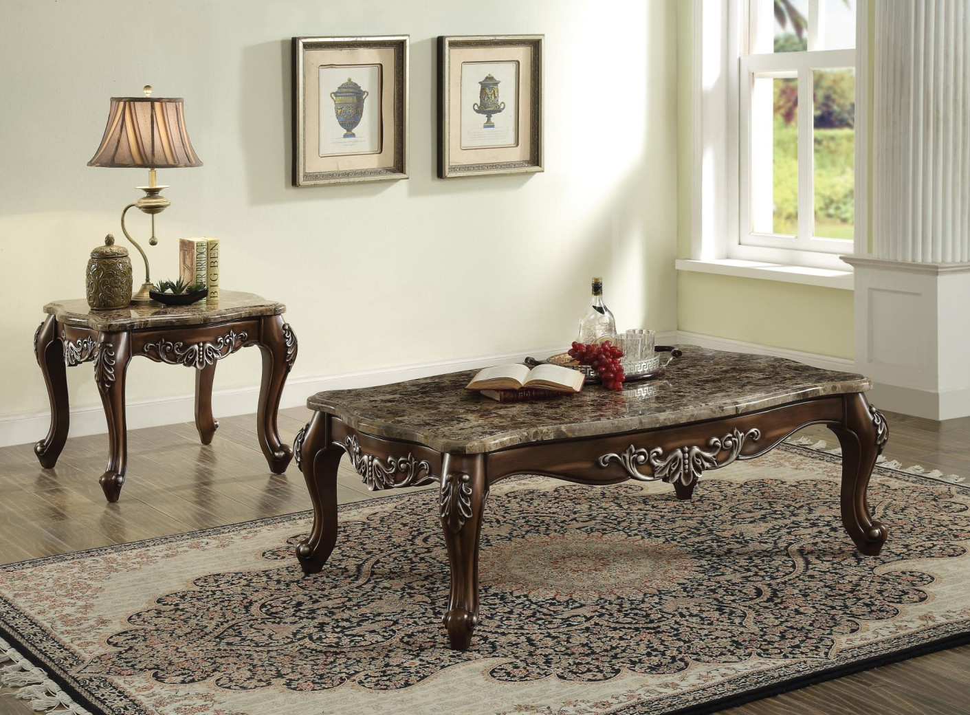 52115 Tan Pattern Fabric Antique Oak Finish LIving Room Acme Latisha Collection