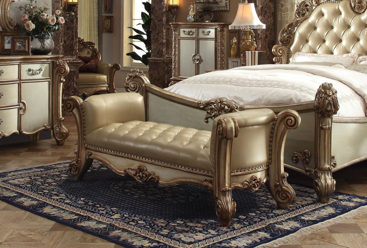 96484 Bench Bone Vendome Gold Patina Collection by Acme Furniture