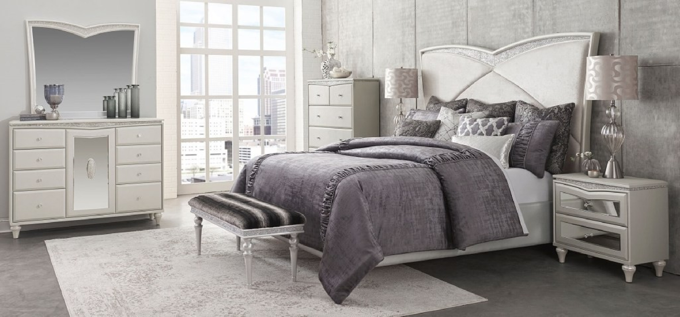 Melrose Plaza Bedroom Set Collection By Michael Amini Upholstered Bed