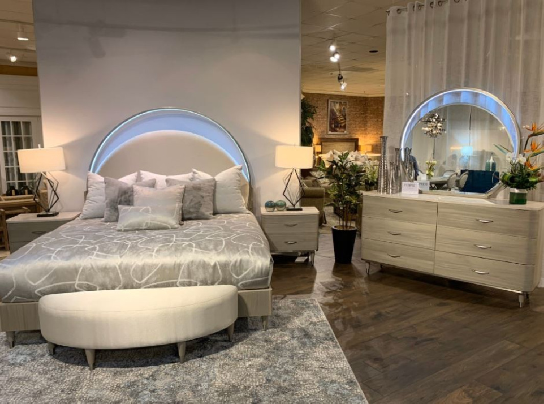Eclipse Bedroom Set Collection By Michael Amini .Upholstered Bed W/LightsEclipse Collection By Michae l Amini