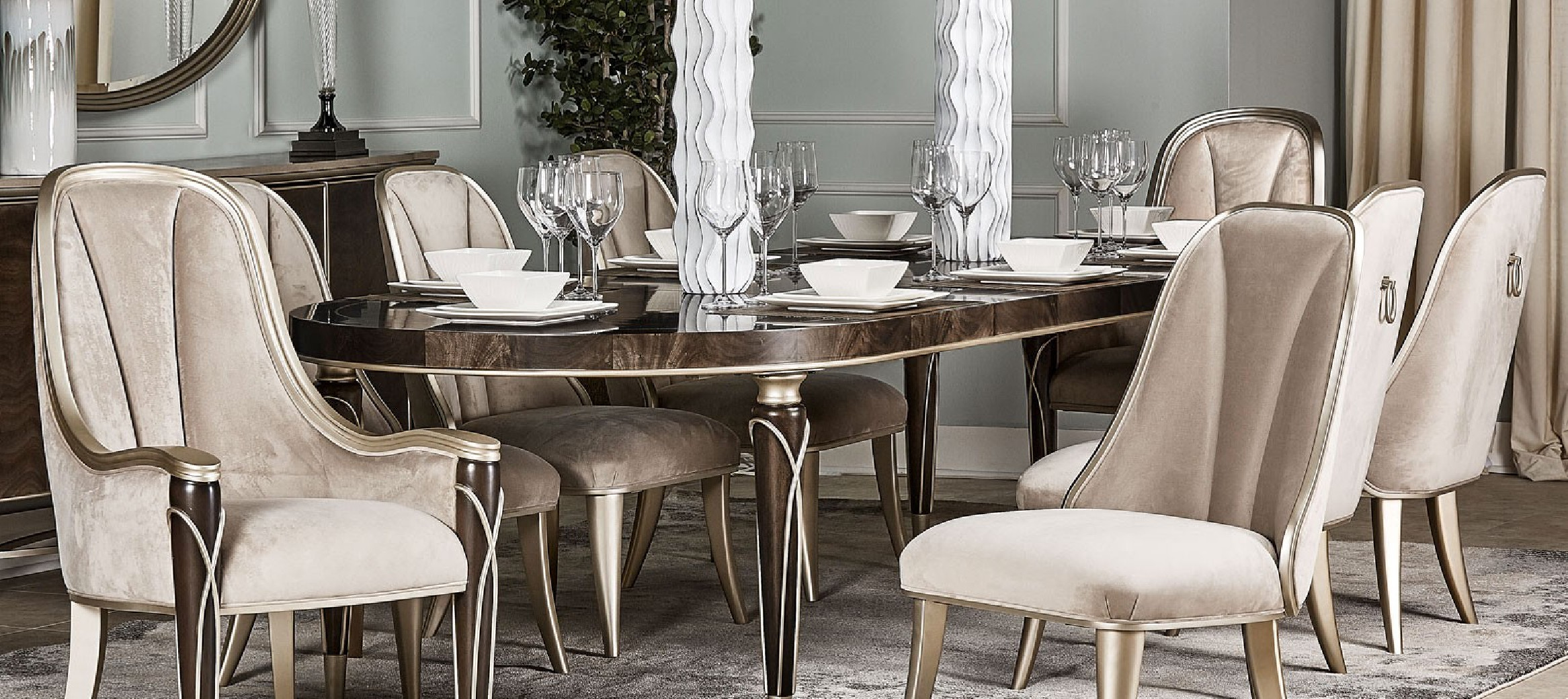 Dining Set Villa Cherrie Hazelnut Collection By Michael Amini