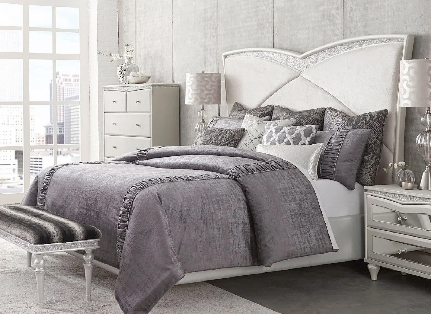 Melrose Plaza Bedroom Set Collection By Michael Amini Upholstered Bed