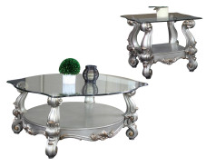 86845 Antique Platine Finish Occasional Tables Versailles Picardy Collection By Acme Furniture