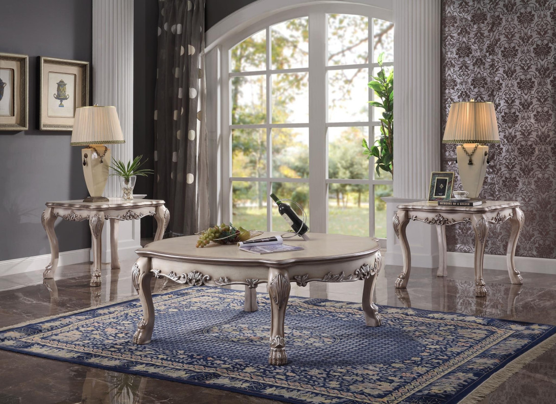 88170 Occasional Tables Vintage Bone White Finish Dresden Collection By Acme Furniture
