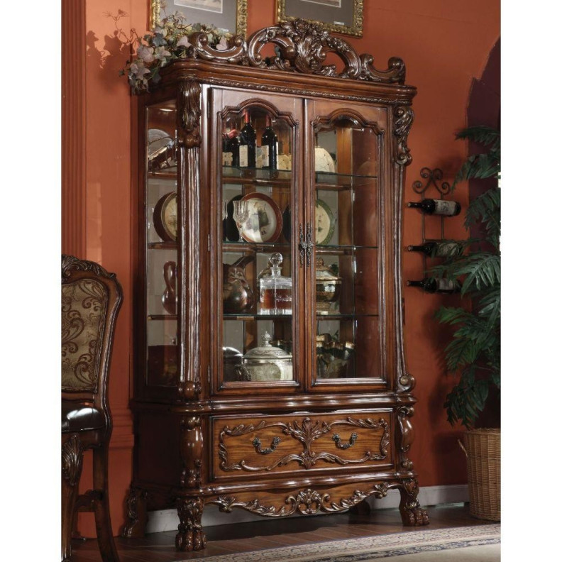 12158 Curio Cabinet Cherry Finish Dresden Collection By Acme