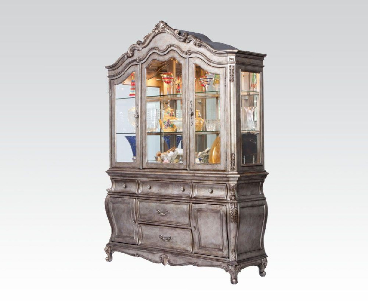 60540 Dining Set Antique Platinum Finish Chantelle Collection by Acme Furniture