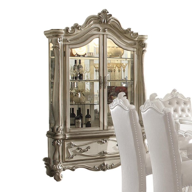 61153 Curio Cabinet Bone White Finish Versailles Collection By Acme Furniture