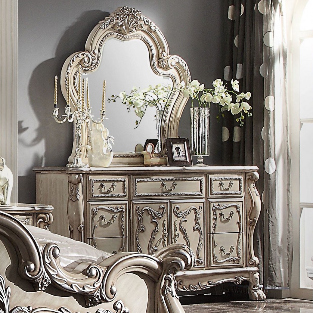 Dresden Vintage Bone White & PU Eastern King Bed