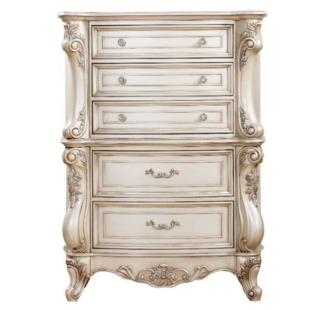 27440Q Gorsedd Cream Fabric Antique white finish Bedroom Set