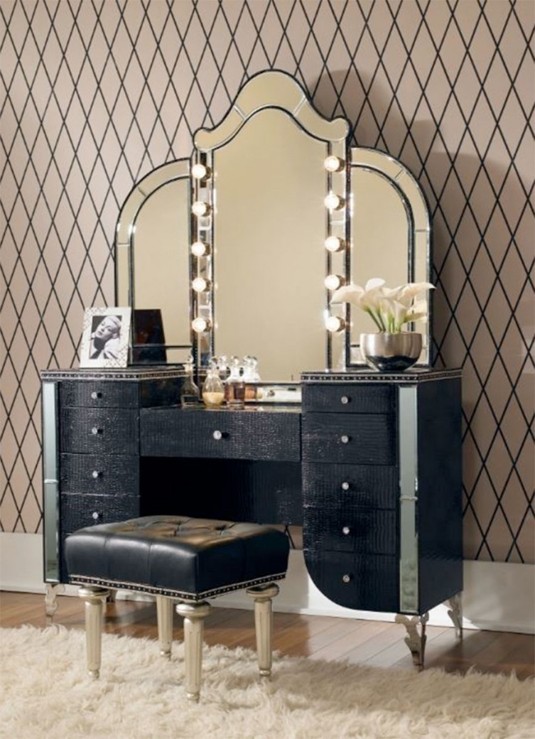 Hollywood S Collection By Michael Amini, Black Vanity With Mirror