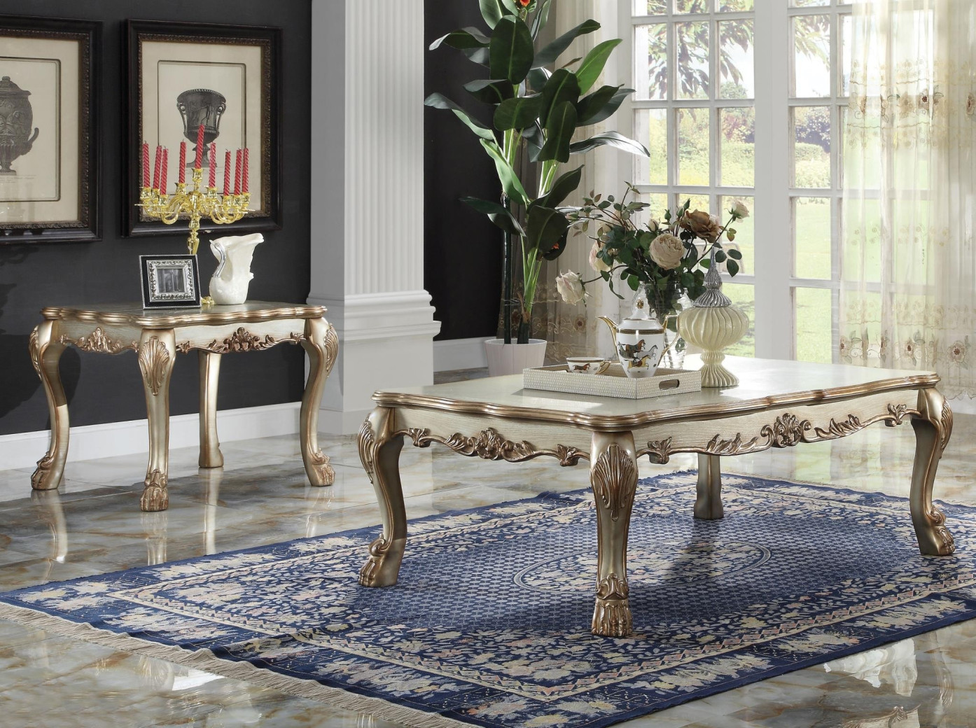52090 Bone Velvet / Gold Patina Finish Living room Acme Dresden Collection