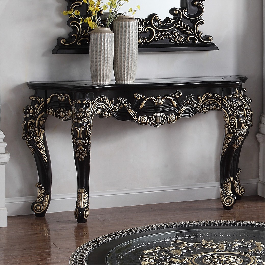 Ebony 328 Antique Finish Homey HD B Black with Gold Console Design Table
