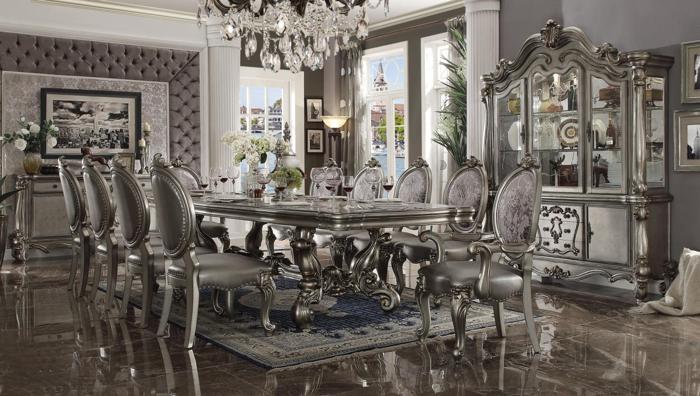 66830 Silver / Antique Platinum Finish Dining Set Versailles II Collection By Acme Furniture