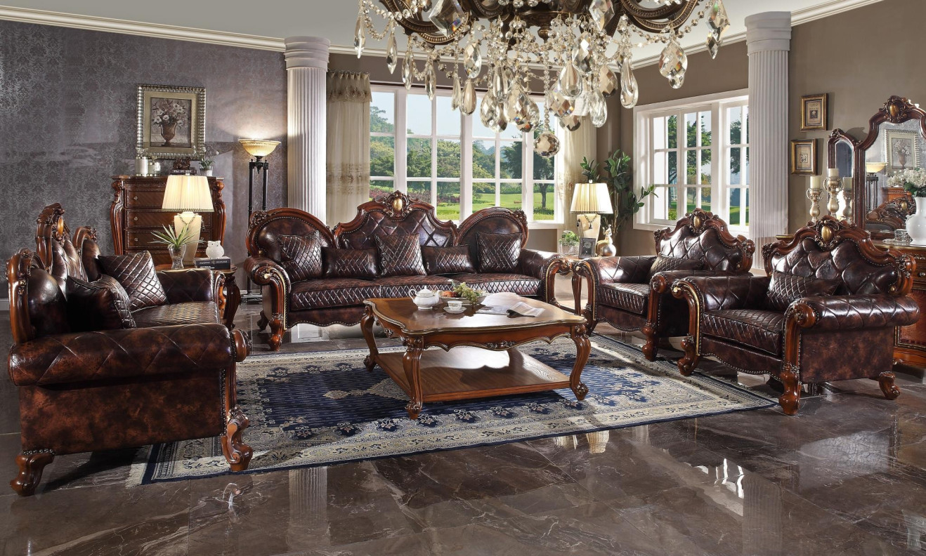 58220 Oversized Sofa PU Vintage Cherry Oak Finish Picardy Collection By Acme Furniture