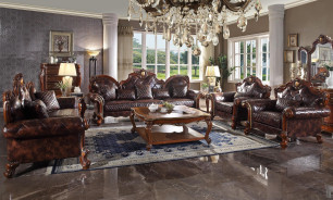 58220 Oversized Sofa PU Vintage Cherry Oak Finish Picardy Collection By Acme Furniture