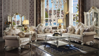 55460 2PC Sofa & Loveseat Fabric & Antique Pearl Finish Living room Picardy Collection By Acme furniture