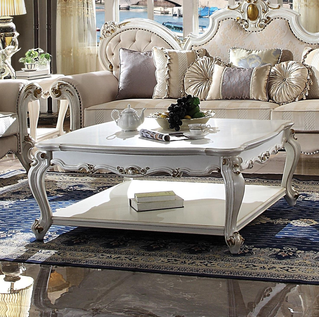 55460 2PC Sofa & Loveseat Fabric & Antique Pearl Finish Living room Picardy Collection By Acme furniture