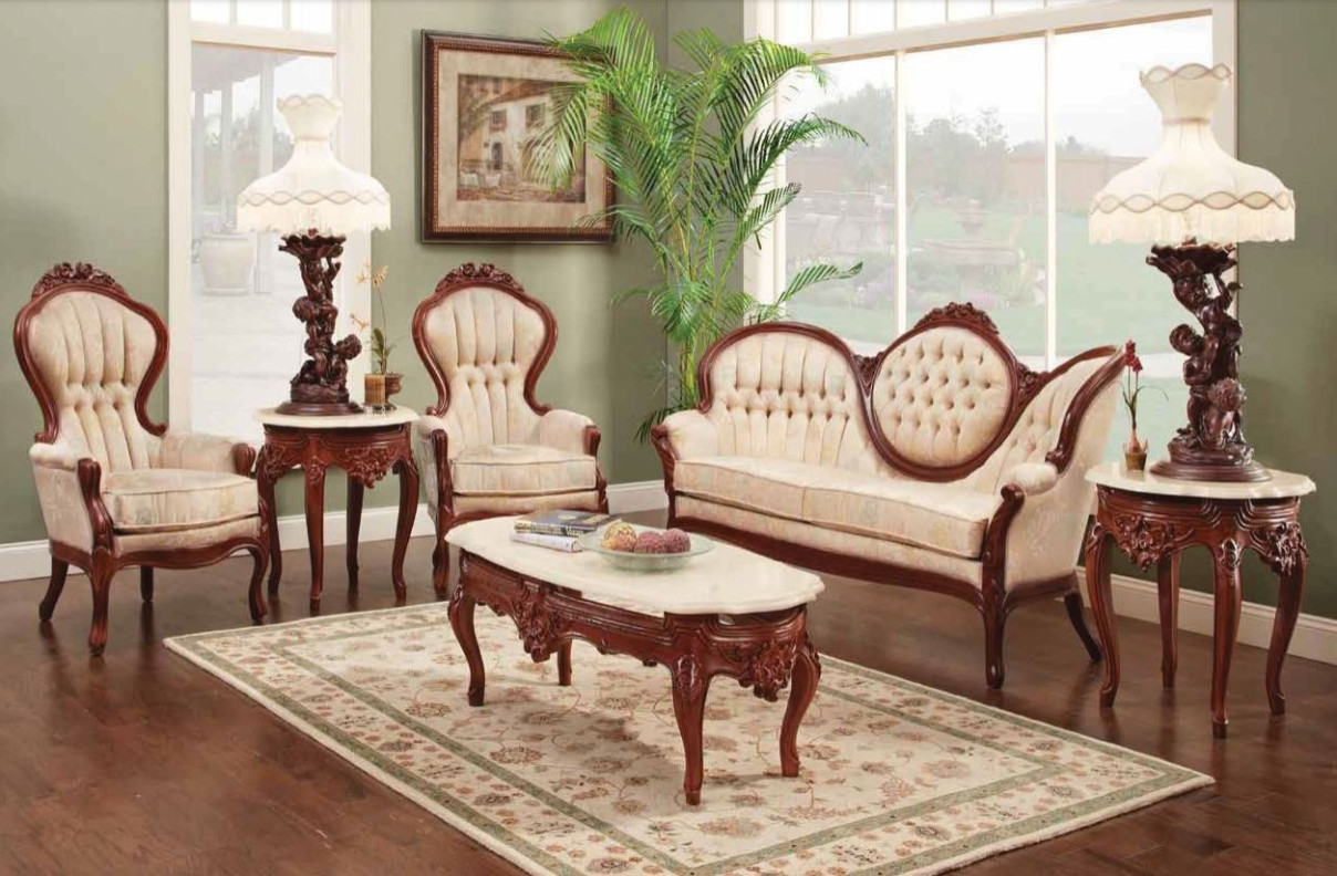 606 AJ Polrey French Provincial Style Living Room Set Floral Fabric