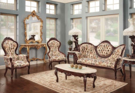 605 AJ Solid Velvet Fabric Polrey French Provincial Style Living Room Set