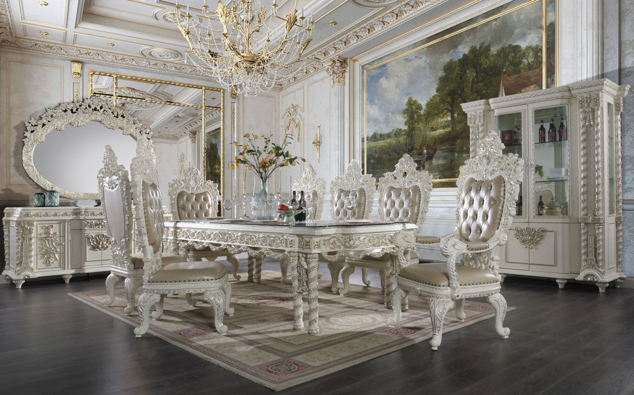 DN 00678 Lavish Classic Antique White Wash Finish Dining Room Vanaheim Collection By Acme Furniture