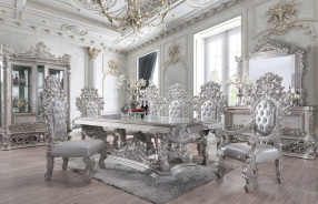 DN 00689 Lavish Classic Silver Finish Dining Set Valkyrie Collection By Acme Furniture